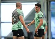 1 July 2025; Jimmy O’Brien, right, and Jacob Stockdale during Ireland rugby squad training at the IRFU High Performance Centre at the Sport Ireland Campus in Dublin. Photo by Ramsey Cardy/Sportsfile