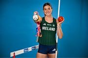 2 July 2025; Irish pentathlete Kate O'Connor poses for a portrait with her 2025 European Indoors Pentathlon Bronze and 2025 World Indoors Pentathlon Silver medals during the announcement of 123.ie's extended landmark partnership with Athletics Ireland—now running through to the end of 2030 as part of a multi-year, six-figure deal. For more information, visit www.athleticsireland.ie. Photo by Sam Barnes/Sportsfile