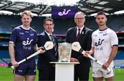 1 July 2025; eir has reached a major milestone in its network transformation, securing Ireland's No.1 5G Network Availability award for the fifth year in a row. As the first operator to launch 5G at Croke Park in 2020, eir continues to enhance the matchday experience for fans and players alike. Known as the fastest field sport in the world, hurling is a fitting match for eir’s ultra-fast fibre and 5G networks – now bringing faster speeds, stronger connections, and better coverage to communities across Ireland. Pictured at the announcement are, from left, eir Hurling ambassador Conor Burke of Dublin, Kealan Donoghue, eir Managing Director, Consumer & Small Business, Uachtarán Chumann Lúthchleas Gael Jarlath Burns and eir Hurling ambassador Shane Kingston of Cork. Photo by Brendan Moran/Sportsfile