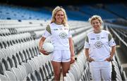 2 July 2025; Pictured at the launch of Solgar’s Golden Moments campaign Solgar ambassador Katie Quirke, Cork Ladies Football and Cork’s 10 times All Ireland winner Val Mulcahy at Croke Park in Dublin. Golden Moments celebrates the passion, excitement, joy and uniqueness of Gaelic games and what it means for both fans and players alike. Solgar, a leading provider of high-quality nutritional supplements, is the official vitamin partner of the GAA/GPA and partner of the GAA Museum. Photo by Ramsey Cardy/Sportsfile
