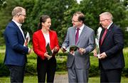 30 June 2025; In attendance during the Business of Horsepower Launch is Minister for Further and Higher Education, Research, Innovation and Science James Lawless TD, third from left, with from left, IFAC Head of Growth and Agrifood Consulting David Leydon, Horse Sport Ireland Head of Breeding, Innovation and Development Dr Sonja Egan, and Horse Sport Ireland Chief Executive Denis Duggan at Beech House, Millennium Park, Naas, Kildare. Photo by Sam Barnes/Sportsfile