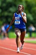 21 June 2025; Destiny Lawal of Castletroy College, representing Munster, on her way to winning the girls 100m during the 123.ie Irish Schools Athletics Association Tailteann Games at SETU Campus in Carlow. Photo by Sam Barnes/Sportsfile