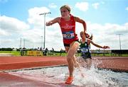 21 June 2025; Emma Brennan of Moyne Community School, representing Connacht, competes in the girls 1500m steeplechase during the 123.ie Irish Schools Athletics Association Tailteann Games at SETU Campus in Carlow. Photo by Sam Barnes/Sportsfile