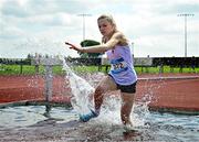 21 June 2025; Annabelle McKenzie of Enniskillen Royal GS, representing Ulster, competes in the girls 1500m steeplechase during the 123.ie Irish Schools Athletics Association Tailteann Games at SETU Campus in Carlow. Photo by Sam Barnes/Sportsfile