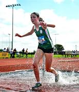 21 June 2025; Eliza McLoughlin of Colaiste Iosaghain Portarlington, representing Leinster, competes in the girls 1500m steeplechase during the 123.ie Irish Schools Athletics Association Tailteann Games at SETU Campus in Carlow. Photo by Sam Barnes/Sportsfile