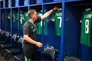 29 June 2025; Republic of Ireland equipment officer Barry Sanfey prepares the dressing room before the women's international friendly match between the USA and Republic of Ireland at TQL Stadium in Cincinnati, Ohio, USA. Photo by Stephen McCarthy/Sportsfile