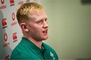 1 July 2025; Jamie Osborne during an Ireland rugby media conference at the IRFU High Performance Centre at the Sport Ireland Campus in Dublin. Photo by Ramsey Cardy/Sportsfile