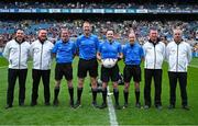 29 June 2025; Referee Martin McNally and his officials before the GAA Football All-Ireland Senior Championship quarter-final match between Meath and Galway at Croke Park in Dublin. Photo by Shauna Clinton/Sportsfile