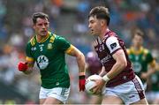29 June 2025; Matthew Thompson of Galway in action against Donal Keogan of Meath during the GAA Football All-Ireland Senior Championship quarter-final match between Meath and Galway at Croke Park in Dublin. Photo by Shauna Clinton/Sportsfile