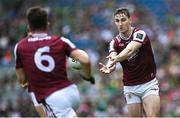 29 June 2025; Matthew Tierney of Galway, right, makes a pass to team-mate Sean Kelly during the GAA Football All-Ireland Senior Championship quarter-final match between Meath and Galway at Croke Park in Dublin. Photo by Shauna Clinton/Sportsfile