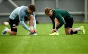 1 July 2025; Alex Kendellen, left, and Craig Casey during Ireland rugby squad training at the IRFU High Performance Centre at the Sport Ireland Campus in Dublin. Photo by Ramsey Cardy/Sportsfile