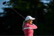 2 July 2025; Former Republic of Ireland international Stephanie Zambra watches her tee shot on the first hole during the Pro Am ahead of the 2025 KPMG Women’s Irish Open Golf Championship at Carton House Golf Club in Maynooth, Kildare. Photo by Seb Daly/Sportsfile