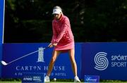 2 July 2025; Content creator Nathalie Lennon plays her tee shot on the first hole during the Pro Am ahead of the 2025 KPMG Women’s Irish Open Golf Championship at Carton House Golf Club in Maynooth, Kildare. Photo by Seb Daly/Sportsfile