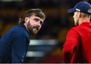 2 July 2025; Mack Hansen of British & Irish Lions and assistant coach Simon Easterby before the tour match between Queensland Reds and the British & Irish Lions at Suncorp Stadium in Brisbane, Australia. Photo by Steve Christo/Sportsfile