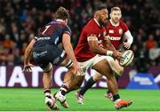 2 July 2025; Bundee Aki of British & Irish Lions in action against John Bryant of Queensland Reds during the tour match between Queensland Reds and the British & Irish Lions at Suncorp Stadium in Brisbane, Australia. Photo by Steve Christo/Sportsfile
