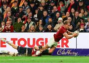 2 July 2025; Duhan van der Merwe of British & Irish Lions scores his side's third try during the tour match between Queensland Reds and the British & Irish Lions at Suncorp Stadium in Brisbane, Australia. Photo by Steve Christo/Sportsfile
