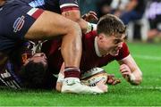 2 July 2025; Tommy Freeman of British & Irish Lions scores his side's sixth try during the tour match between Queensland Reds and the British & Irish Lions at Suncorp Stadium in Brisbane, Australia. Photo by Steve Christo/Sportsfile