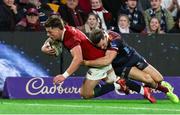 2 July 2025; Huw Jones of British & Irish Lions scores his side's seventh try despite the attempted tackle from Lachie Anderson of Queensland Reds during the tour match between Queensland Reds and the British & Irish Lions at Suncorp Stadium in Brisbane, Australia. Photo by Steve Christo/Sportsfile