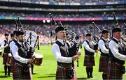 29 June 2025; The St Joseph's Pipe Band from Clondalkin in Dublin performing at half-time in the GAA Football All-Ireland Senior Championship quarter-final match between Meath and Galway at Croke Park in Dublin. Photo by Piaras Ó Mídheach/Sportsfile