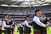 29 June 2025; The St Joseph's Pipe Band from Clondalkin in Dublin performing at half-time in the GAA Football All-Ireland Senior Championship quarter-final match between Meath and Galway at Croke Park in Dublin. Photo by Piaras Ó Mídheach/Sportsfile