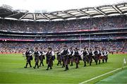 29 June 2025; The St Joseph's Pipe Band in Clondalkin in Dublin at half-time in the GAA Football All-Ireland Senior Championship quarter-final match between Meath and Galway at Croke Park in Dublin. Photo by Piaras Ó Mídheach/Sportsfile