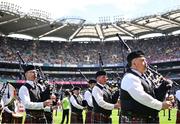 29 June 2025; The St Joseph's Pipe Band from Clondalkin in Dublin performing at half-time in the GAA Football All-Ireland Senior Championship quarter-final match between Meath and Galway at Croke Park in Dublin. Photo by Piaras Ó Mídheach/Sportsfile
