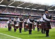 29 June 2025; The St Joseph's Pipe Band from Clondalkin in Dublin performing at half-time in the GAA Football All-Ireland Senior Championship quarter-final match between Meath and Galway at Croke Park in Dublin. Photo by Piaras Ó Mídheach/Sportsfile