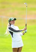 2 July 2025; Sara Byrne of Ireland watches her shot from the 10th fairway during the Pro Am ahead of the 2025 KPMG Women’s Irish Open Golf Championship at Carton House Golf Club in Maynooth, Kildare. Photo by Seb Daly/Sportsfile
