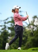 2 July 2025; Leona Maguire of Ireland watches her tee shot on the second hole during the Pro Am ahead of the 2025 KPMG Women’s Irish Open Golf Championship at Carton House Golf Club in Maynooth, Kildare. Photo by Seb Daly/Sportsfile