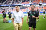 29 June 2025; Republic of Ireland head coach Carla Ward and assistant head coach Alan Mahon before the women's international friendly match between the USA and Republic of Ireland at TQL Stadium in Cincinnati, Ohio, USA. Photo by Stephen McCarthy/Sportsfile
