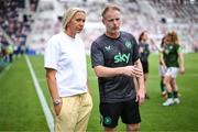 29 June 2025; Republic of Ireland head coach Carla Ward and assistant head coach Alan Mahon before the women's international friendly match between the USA and Republic of Ireland at TQL Stadium in Cincinnati, Ohio, USA. Photo by Stephen McCarthy/Sportsfile