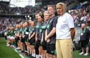 29 June 2025; Republic of Ireland head coach Carla Ward and her staff stand for the playing of the National Anthem before the women's international friendly match between the USA and Republic of Ireland at TQL Stadium in Cincinnati, Ohio, USA. Photo by Stephen McCarthy/Sportsfile