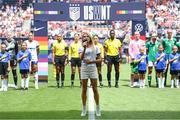 29 June 2025; Dana Hill performs the national anthem before the women's international friendly match between the USA and Republic of Ireland at TQL Stadium in Cincinnati, Ohio, USA. Photo by Stephen McCarthy/Sportsfile