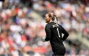 29 June 2025; United States goalkeeper Mandy McGlynn during the women's international friendly match between the USA and Republic of Ireland at TQL Stadium in Cincinnati, Ohio, USA. Photo by Stephen McCarthy/Sportsfile