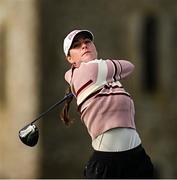 3 July 2025; Darcey Harry of Wales watches her tee shot on the 10th hole during day one of the 2025 KPMG Women’s Irish Open Golf Championship at Carton House Golf Club in Maynooth, Kildare. Photo by Seb Daly/Sportsfile