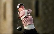 3 July 2025; Darcey Harry of Wales watches her tee shot on the 10th hole during day one of the 2025 KPMG Women’s Irish Open Golf Championship at Carton House Golf Club in Maynooth, Kildare. Photo by Seb Daly/Sportsfile