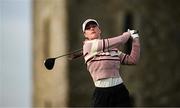 3 July 2025; Darcey Harry of Wales watches her tee shot on the 10th hole during day one of the 2025 KPMG Women’s Irish Open Golf Championship at Carton House Golf Club in Maynooth, Kildare. Photo by Seb Daly/Sportsfile
