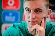 3 July 2025; Gavin Coombes during an Ireland rugby media conference at the Tbilisi Marriott Hotel in Tbilisi, Georgia. Photo by Brendan Moran/Sportsfile