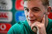 3 July 2025; Gavin Coombes during an Ireland rugby media conference at the Tbilisi Marriott Hotel in Tbilisi, Georgia. Photo by Brendan Moran/Sportsfile