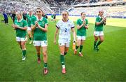 29 June 2025; Republic of Ireland players, from left, Ellen Molloy, Dee Bradley, Erin Healy, Megan Connolly, Tyler Toland and Caitlin Hayes after the women's international friendly match between the USA and Republic of Ireland at TQL Stadium in Cincinnati, Ohio, USA. Photo by Stephen McCarthy/Sportsfile