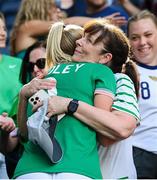 29 June 2025; Dee Bradley of Republic of Ireland with her mother Ann Marie after the women's international friendly match between the USA and Republic of Ireland at TQL Stadium in Cincinnati, Ohio, USA.  Photo by Stephen McCarthy/Sportsfile
