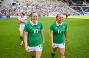 29 June 2025; Erin McLaughlin, left, and Ellen Molloy of Republic of Ireland after the women's international friendly match between the USA and Republic of Ireland at TQL Stadium in Cincinnati, Ohio, USA. Photo by Stephen McCarthy/Sportsfile