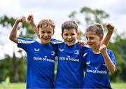 3 July 2025; Participants from left, Liam Wright, Senan Cooling and Donnacha Guiane, during a Bank of Ireland Leinster Rugby Summer Camp at Stillorgan Rathfarnham RFC in Dublin. Photo by Sam Barnes/Sportsfile