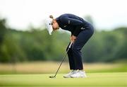 3 July 2025; Chiara Tamburlini of Switzerland reacts after putting on the ninth green during day one of the 2025 KPMG Women’s Irish Open Golf Championship at Carton House Golf Club in Maynooth, Kildare. Photo by Seb Daly/Sportsfile