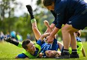 3 July 2025; James Tijs, left, and Liam Wright, during a Bank of Ireland Leinster Rugby Summer Camp at Stillorgan Rathfarnham RFC in Dublin. Photo by Sam Barnes/Sportsfile