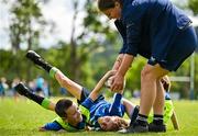 3 July 2025; James Tijs, left, and Liam Wright, with coach Emma Tully during a Bank of Ireland Leinster Rugby Summer Camp at Stillorgan Rathfarnham RFC in Dublin. Photo by Sam Barnes/Sportsfile