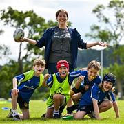 3 July 2025; Coach Emma Tully and participants during a Bank of Ireland Leinster Rugby Summer Camp at Stillorgan Rathfarnham RFC in Dublin. Photo by Sam Barnes/Sportsfile