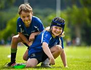 3 July 2025; Liam Wright, left, and Toby Kenny during a Bank of Ireland Leinster Rugby Summer Camp at Stillorgan Rathfarnham RFC in Dublin. Photo by Sam Barnes/Sportsfile