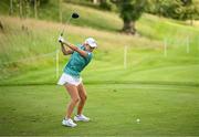 3 July 2025; Sara Byrne of Ireland plays her tee shot on the 13th hole during day one of the 2025 KPMG Women’s Irish Open Golf Championship at Carton House Golf Club in Maynooth, Kildare. Photo by Seb Daly/Sportsfile