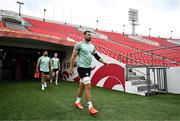 4 July 2025; Max Deegan arrives for an Ireland rugby captain's run at Mikheil Meskhi Stadium in Tbilisi, Georgia. Photo by Brendan Moran/Sportsfile